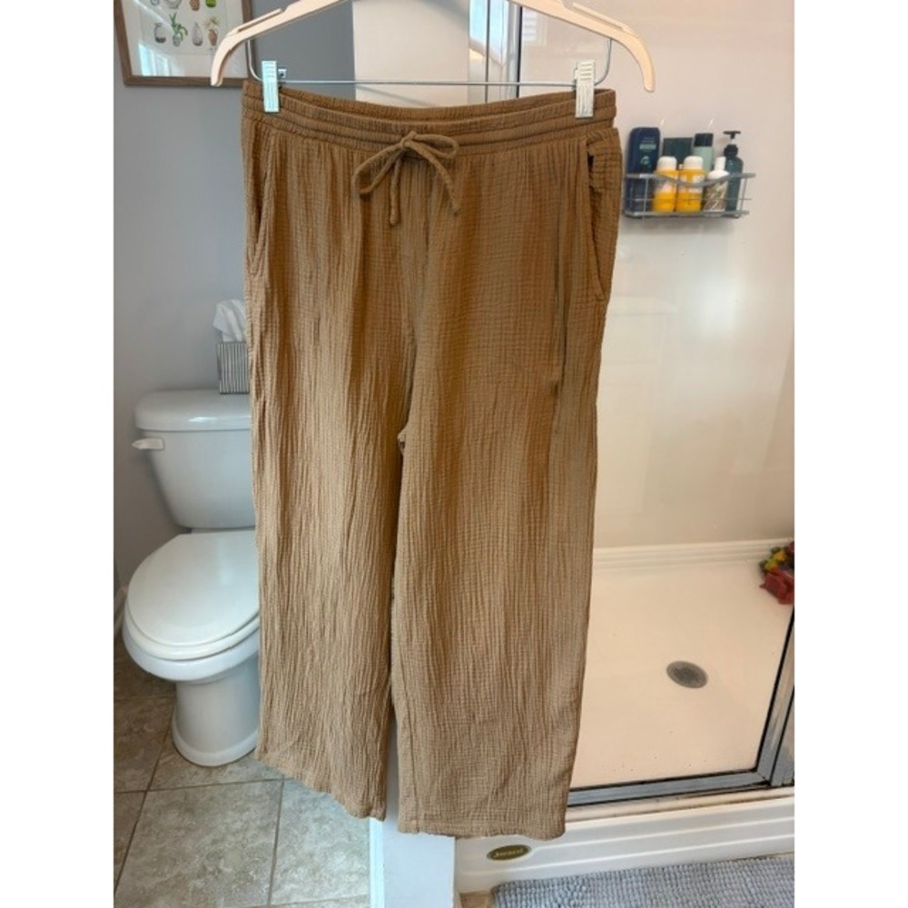Z Supply Bondi Gauze Pants Women's Large Camel Brown 100% Cotton Wide Leg